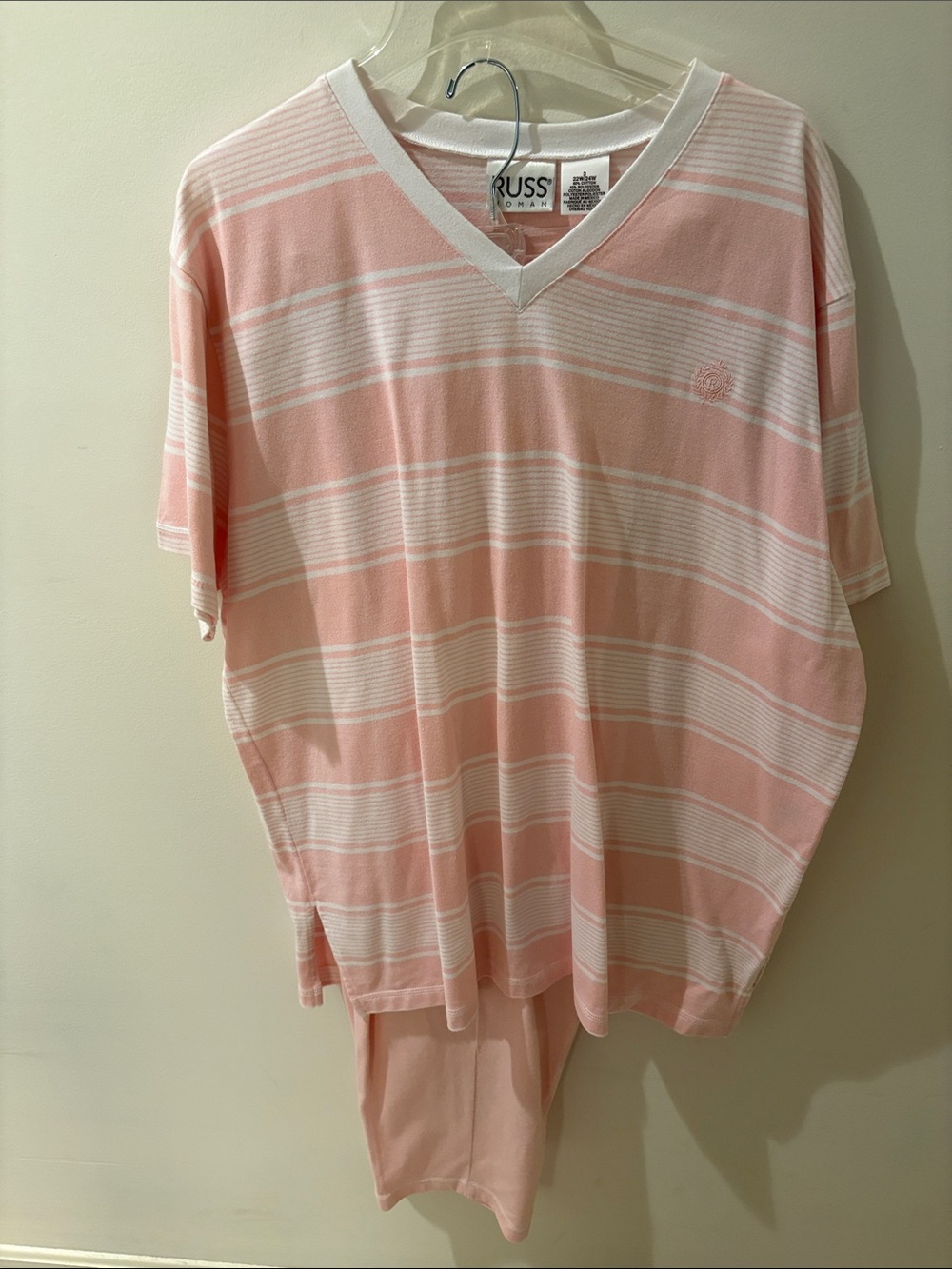 Russ Pink & White Striped V-Neck Pajama Set